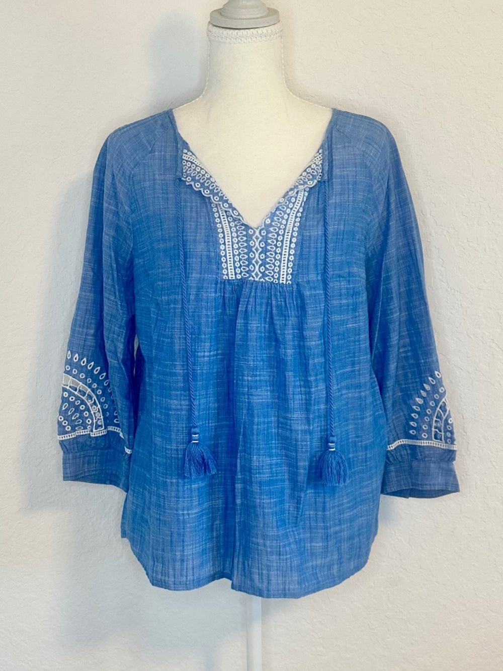 Talbots Embroidered Tassel Tie Top, Size M